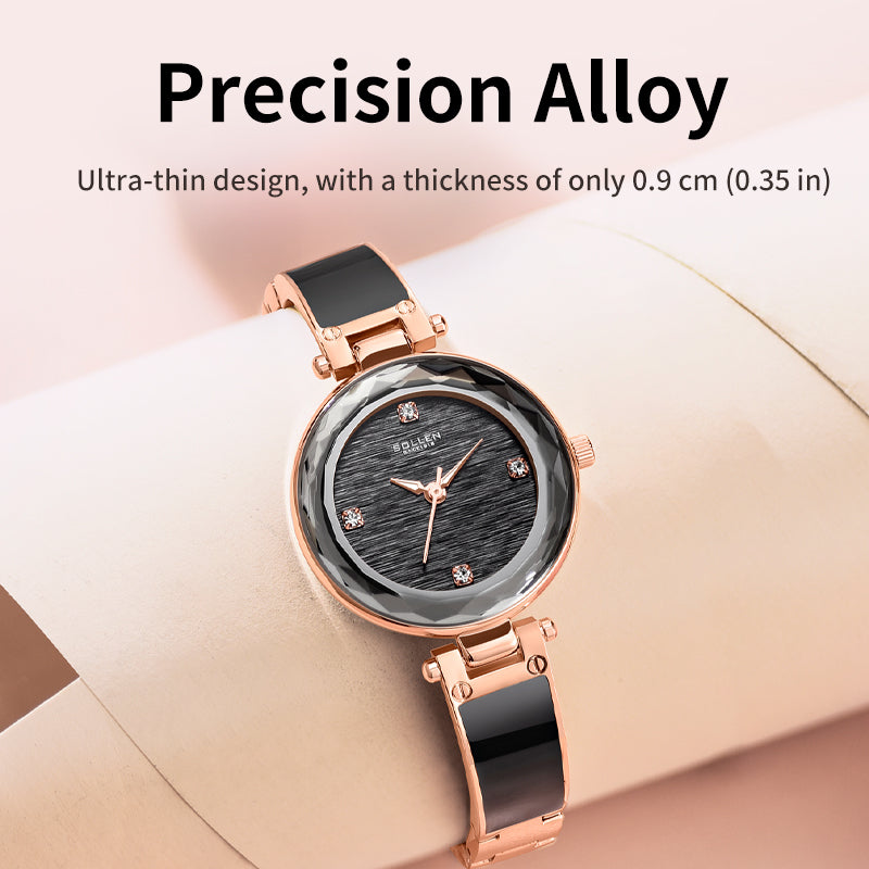 Sollen SL428 Women's Quartz Watch - 30mm Swarovski Zirconia Markers Luminous Hands Resin Inlay Bracelet Wristwatch