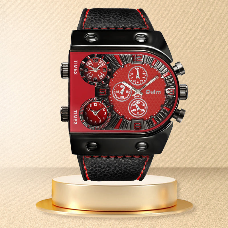 Oulm HP9315 Quartz Watch - Live Edition Men's Heavy Steampunk Industrial Matte Case Luminous Hands Wide Leather Strap Tactical Wristwatch