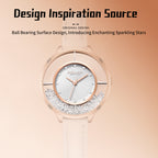Sollen SL423 Women's Quartz Watch - 33.5mm Vinyl Record Texture Dial 12 Zirconia Markers Genuine Leather Strap Wristwatch