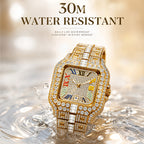 BELBI BELBL-8238 Live Edition Men's Iced Out Watch - Luxury Large Crystal Bezel Pave Dial Rainbow Roman Numerals 6H Date Metal Band Hiphop Wristwatch