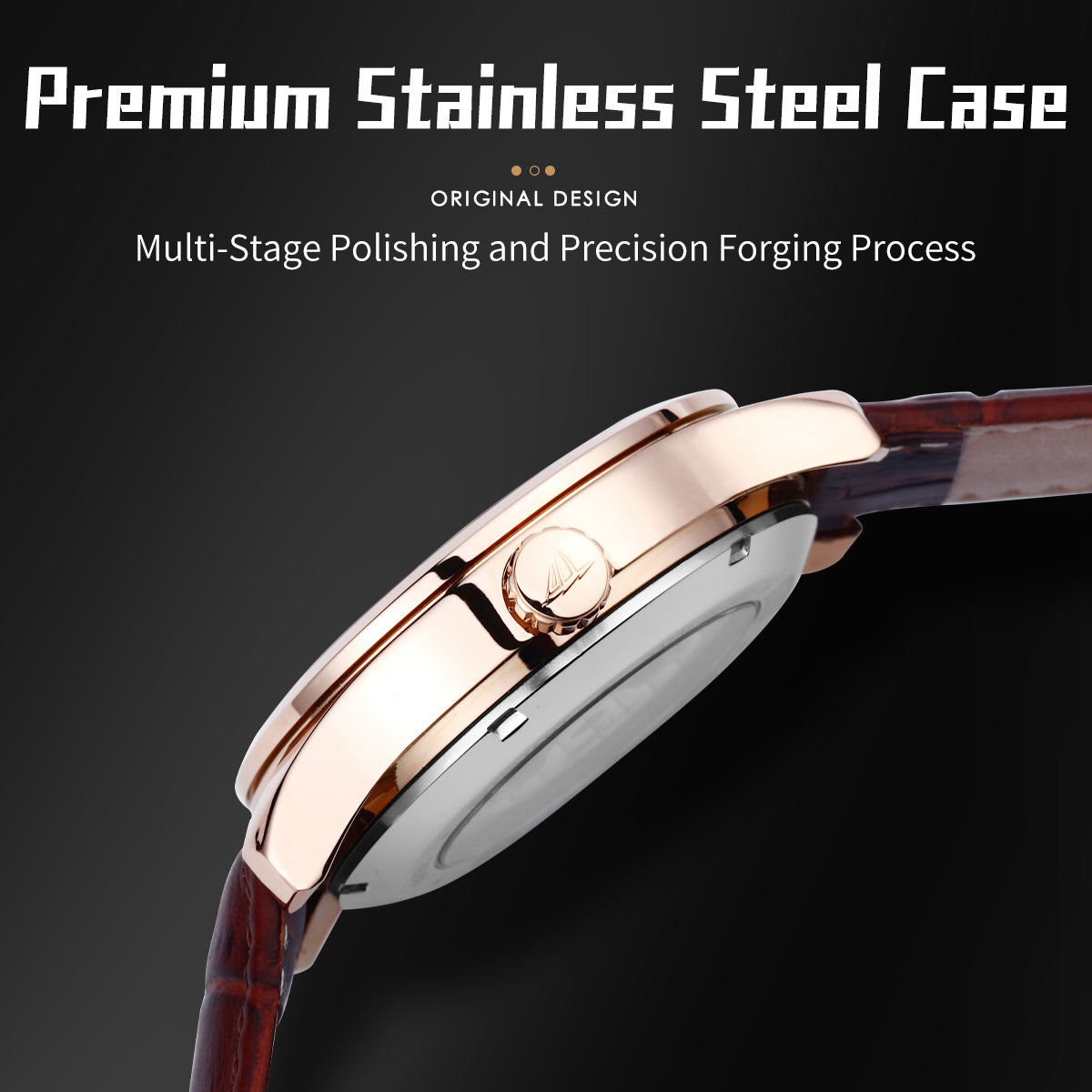 Sollen SL302X Men's Open Heart Automatic Mechanical Watch - 41mm Stainless Steel Case Moon Phase Dual Time Leather Strap Wristwatch