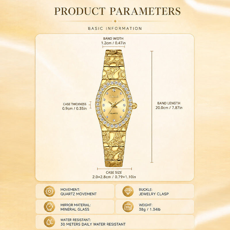 Labaoli LA631 Quartz Watch - Live Edition Women's Luxury Jewelry Elegant Crystal Bezel 3D Textured Embossed Bracelet Thin Bangle Wristwatch