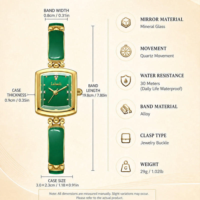 Labaoli LA653 Quartz Watch - Live Edition Women's Elegant 20mm Square Tonneau Case Faceted Diamond-Cut Glass Minimalist Crystal Dial Full IPG Gold Enamel Texture Bangle Bracelet Timepiece