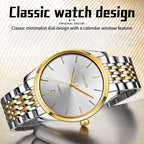 Sollen 9008 Automatic Watch - Men's Sunray Dial Slim Profile 9-Bead Stainless Steel Bracelet Wristwatch