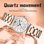 Sollen SL469 Women's Quartz Watch - 33mm Dial 11 Zirconia Markers Blue Sword Hands Two-Tone Stainless Steel Bracelet Wristwatch