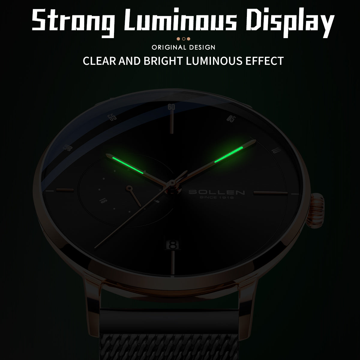 Sollen SL305 Men's Minimalist Automatic Mechanical Watch - 42mm Stainless Steel Case Slim 9.9mm 24H Subdial Date Window Wristwatch