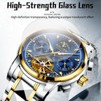 Sollen SL806 Multi-Function Watch - Men's Open-Heart Moonphase Sunburst Dial 7-Bead Tungsten-Steel Bracelet Wristwatch