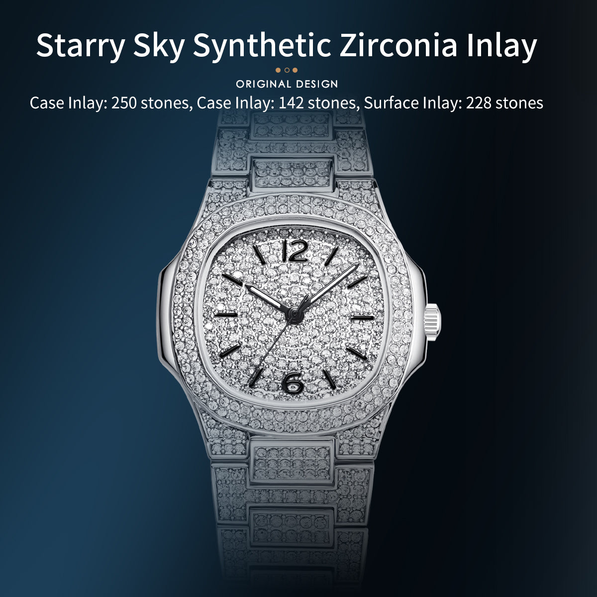Sollen SL437 Women's Quartz Watch - 33x30mm Full Pave Crystal Dial Fully Iced Out Stainless Steel Bracelet Wristwatch
