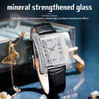 Sollen SL432 Women's Tank Quartz Watch - 33x43mm Full Pave Crystal Dial Iced Out Genuine Leather Strap Wristwatch