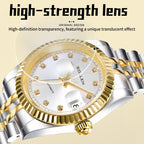 Sollen 9061 Automatic Watch - Men's Classic 36mm Fluted Bezel Cyclops Date 5-Bead Stainless Steel Bracelet Wristwatch