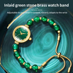 Sollen SL475 Quartz Watch - Women's Gold Green Chalcedony Beaded Bracelet Genuine Diamond Wristwatch