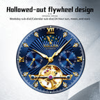 Sollen SL807 Multi-Function Watch - Men's Open-Heart Moonphase Sunray Fluted Dial 7-Bead Tungsten-Steel Bracelet Wristwatch