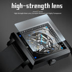 Sollen SL205 Men's Square Skeleton Automatic Mechanical Watch - 35x38mm Stainless Steel Case Sapphire Crystal Open Dial Fluororubber Strap Wristwatch