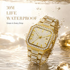 BELBI BELBL-8223 Live Edition Men's Iced Out Watch - Luxury Full Crystals Encrusted Octagonal Case Pave Dial Date Window Metal Band Hiphop Wristwatch