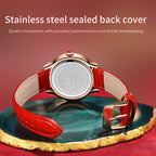 Sollen SL436 Women's Quartz Watch - 36mm Full Pave Crystal Dial Ruby Crown Genuine Leather Strap Wristwatch