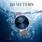 Sollen 9015 Series Quartz Watch - Men's Ultra-Thin Minimalist Dial Slim Profile Stainless Steel Mesh Strap Wristwatch