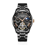 Sollen SL302 Men's Open Heart Automatic Mechanical Watch - 41mm Stainless Steel Case Moon Phase Dual Time Sunburst Dial Wristwatch