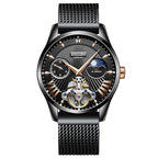 Sollen SL302 Men's Open Heart Automatic Mechanical Watch - 41mm Stainless Steel Case Moon Phase Dual Time Sunburst Dial Wristwatch