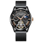 Sollen SL302 Men's Open Heart Automatic Mechanical Watch - 41mm Stainless Steel Case Moon Phase Dual Time Sunburst Dial Wristwatch