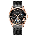 Sollen SL302 Men's Open Heart Automatic Mechanical Watch - 41mm Stainless Steel Case Moon Phase Dual Time Sunburst Dial Wristwatch