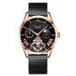 Sollen SL302 Men's Open Heart Automatic Mechanical Watch - 41mm Stainless Steel Case Moon Phase Dual Time Sunburst Dial Wristwatch