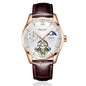 Sollen SL302X Men's Open Heart Automatic Mechanical Watch - 41mm Stainless Steel Case Moon Phase Dual Time Leather Strap Wristwatch