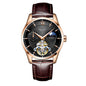 Sollen SL302X Men's Open Heart Automatic Mechanical Watch - 41mm Stainless Steel Case Moon Phase Dual Time Leather Strap Wristwatch