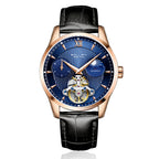 Sollen SL302X Men's Open Heart Automatic Mechanical Watch - 41mm Stainless Steel Case Moon Phase Dual Time Leather Strap Wristwatch