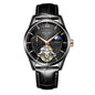 Sollen SL302X Men's Open Heart Automatic Mechanical Watch - 41mm Stainless Steel Case Moon Phase Dual Time Leather Strap Wristwatch