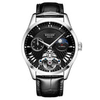 Sollen SL302 Men's Open Heart Automatic Mechanical Watch - 41mm Stainless Steel Case Moon Phase Dual Time Sunburst Dial Wristwatch