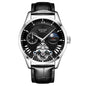 Sollen SL302 Men's Open Heart Automatic Mechanical Watch - 41mm Stainless Steel Case Moon Phase Dual Time Sunburst Dial Wristwatch