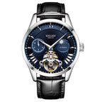 Sollen SL302 Men's Open Heart Automatic Mechanical Watch - 41mm Stainless Steel Case Moon Phase Dual Time Sunburst Dial Wristwatch
