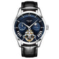 Sollen SL302 Men's Open Heart Automatic Mechanical Watch - 41mm Stainless Steel Case Moon Phase Dual Time Sunburst Dial Wristwatch