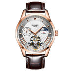 Sollen SL302 Men's Open Heart Automatic Mechanical Watch - 41mm Stainless Steel Case Moon Phase Dual Time Sunburst Dial Wristwatch