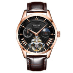 Sollen SL302 Men's Open Heart Automatic Mechanical Watch - 41mm Stainless Steel Case Moon Phase Dual Time Sunburst Dial Wristwatch