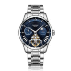 Sollen SL302 Men's Open Heart Automatic Mechanical Watch - 41mm Stainless Steel Case Moon Phase Dual Time Sunburst Dial Wristwatch