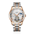 Sollen SL302 Men's Open Heart Automatic Mechanical Watch - 41mm Stainless Steel Case Moon Phase Dual Time Sunburst Dial Wristwatch