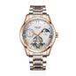 Sollen SL302 Men's Open Heart Automatic Mechanical Watch - 41mm Stainless Steel Case Moon Phase Dual Time Sunburst Dial Wristwatch