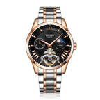 Sollen SL302 Men's Open Heart Automatic Mechanical Watch - 41mm Stainless Steel Case Moon Phase Dual Time Sunburst Dial Wristwatch