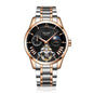 Sollen SL302 Men's Open Heart Automatic Mechanical Watch - 41mm Stainless Steel Case Moon Phase Dual Time Sunburst Dial Wristwatch