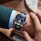 Sollen SL302 Men's Open Heart Automatic Mechanical Watch - 41mm Stainless Steel Case Moon Phase Dual Time Sunburst Dial Wristwatch