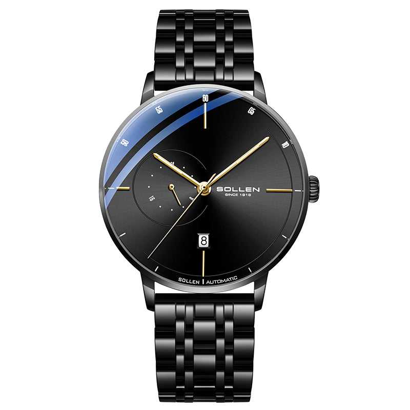 Sollen SL305 Men's Minimalist Automatic Mechanical Watch - 42mm Stainless Steel Case Slim 9.9mm 24H Subdial Date Window Wristwatch