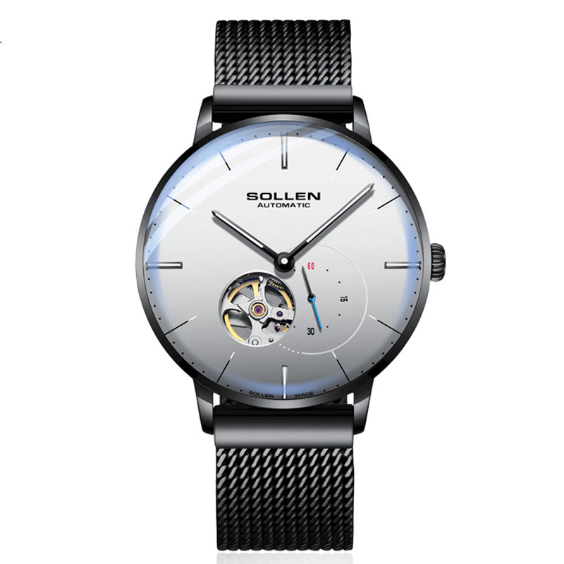 Sollen SL305X Men's Open Heart Automatic Mechanical Watch - 42mm Stainless Steel Case Slim 9.9mm Small Seconds Minimalist Dial Wristwatch