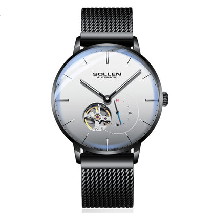 Sollen SL305X Men's Open Heart Automatic Mechanical Watch - 42mm Stainless Steel Case Slim 9.9mm Small Seconds Minimalist Dial Wristwatch