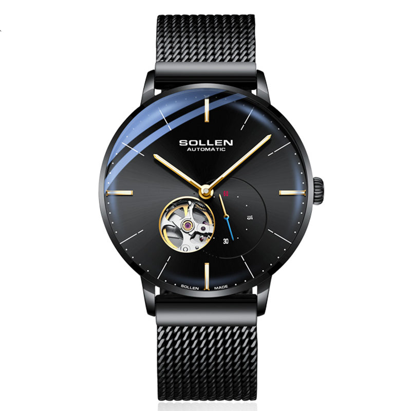 Sollen SL305X Men's Open Heart Automatic Mechanical Watch - 42mm Stainless Steel Case Slim 9.9mm Small Seconds Minimalist Dial Wristwatch