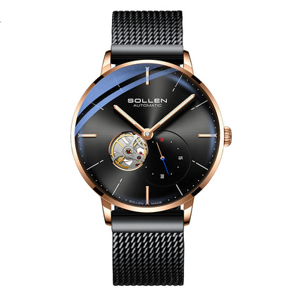 Sollen SL305X Men's Open Heart Automatic Mechanical Watch - 42mm Stainless Steel Case Slim 9.9mm Small Seconds Minimalist Dial Wristwatch