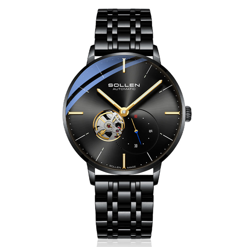 Sollen SL305X Men's Open Heart Automatic Mechanical Watch - 42mm Stainless Steel Case Slim 9.9mm Small Seconds Minimalist Dial Wristwatch