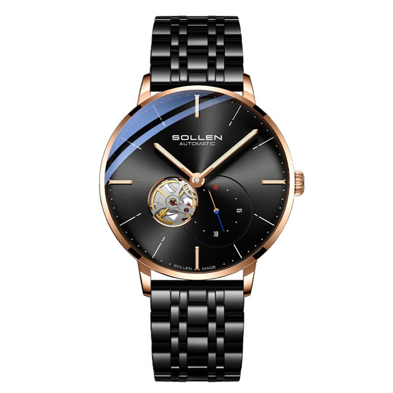 Sollen SL305X Men's Open Heart Automatic Mechanical Watch - 42mm Stainless Steel Case Slim 9.9mm Small Seconds Minimalist Dial Wristwatch
