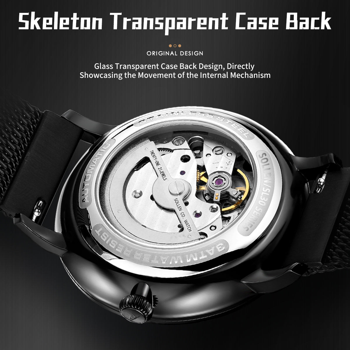 Sollen SL305X Men's Open Heart Automatic Mechanical Watch - 42mm Stainless Steel Case Slim 9.9mm Small Seconds Minimalist Dial Wristwatch