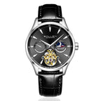 Sollen SL306 Men's Open Heart Automatic Mechanical Watch - 41mm Stainless Steel Case Moon Phase Dual Time Luminous Dial Wristwatch